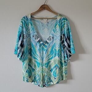 Chico's Blue Green Tranquility Drama Ishika Cardigan Size Medium